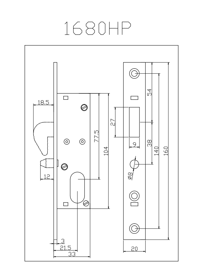 1680HP Mortise Hook Lock for Metallic Door with Backset