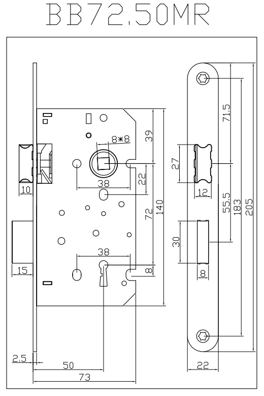 BB72.50MR Latch Door Mortise